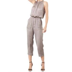Lola & Sophie New York Vintage Satin Jumpsuit Taupe Halter‎ Chic Contemporary XS